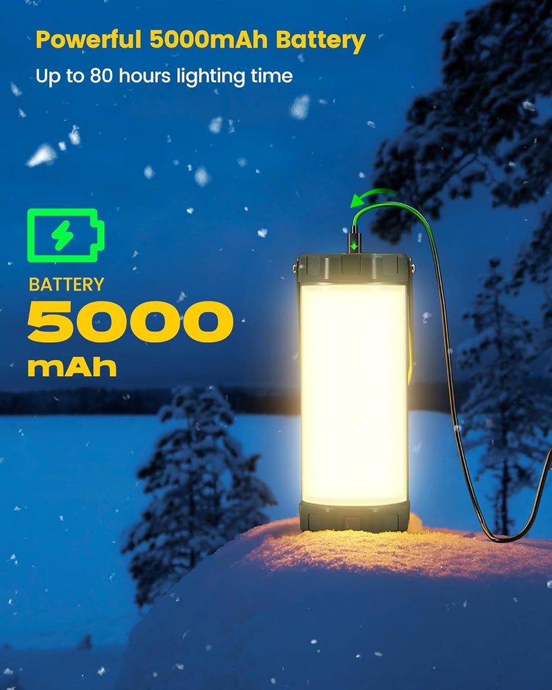 Glocusent 106 LED Camping Lights, Up to 80Hrs, 5000mAh Camping Lantern Rechargeable with 5 Brightness 3 Modes & SOS, IP68 Waterproof, Max 1200LM, Lanterns for Power Outages Hiking Emergency Hurricane - Image 4